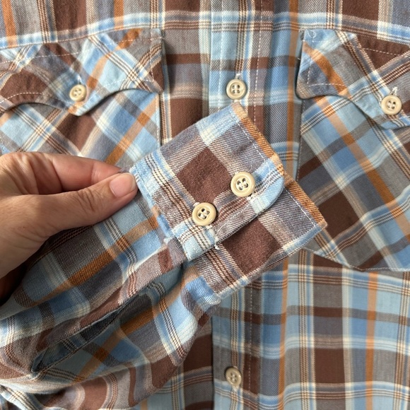JCPenney vintage flannel plaid long sleeve shirt, Med, cotton blue brown Western - Picture 5 of 6